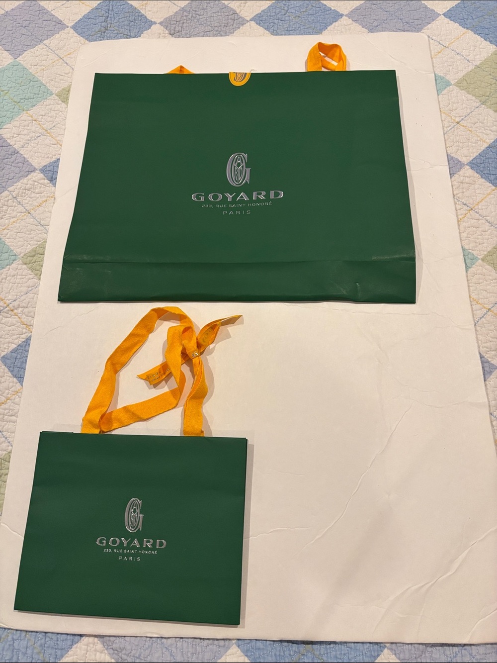 Goyard Green Paper Shopping Bags with Yellow Ribbon Handles